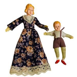 Vintage Caco Caho Doll Miniature Mom and Son 5" 3" Bendy Germany